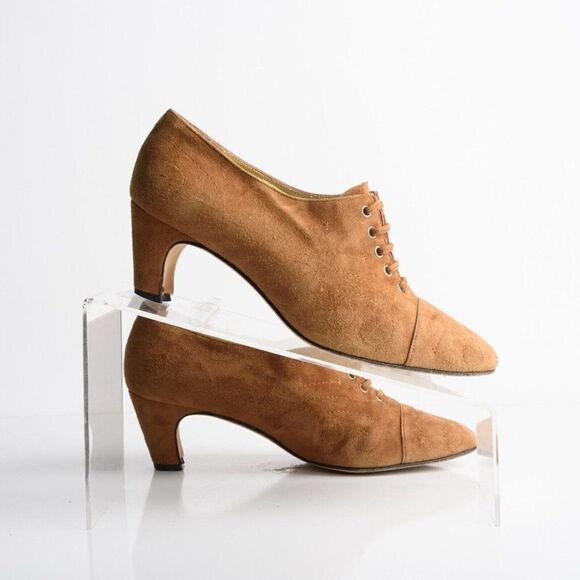 Vintage Escada Womens Brown Suede Lace Up Heels Shoes Bootie US 6 Made Italy - Picture 7 of 8